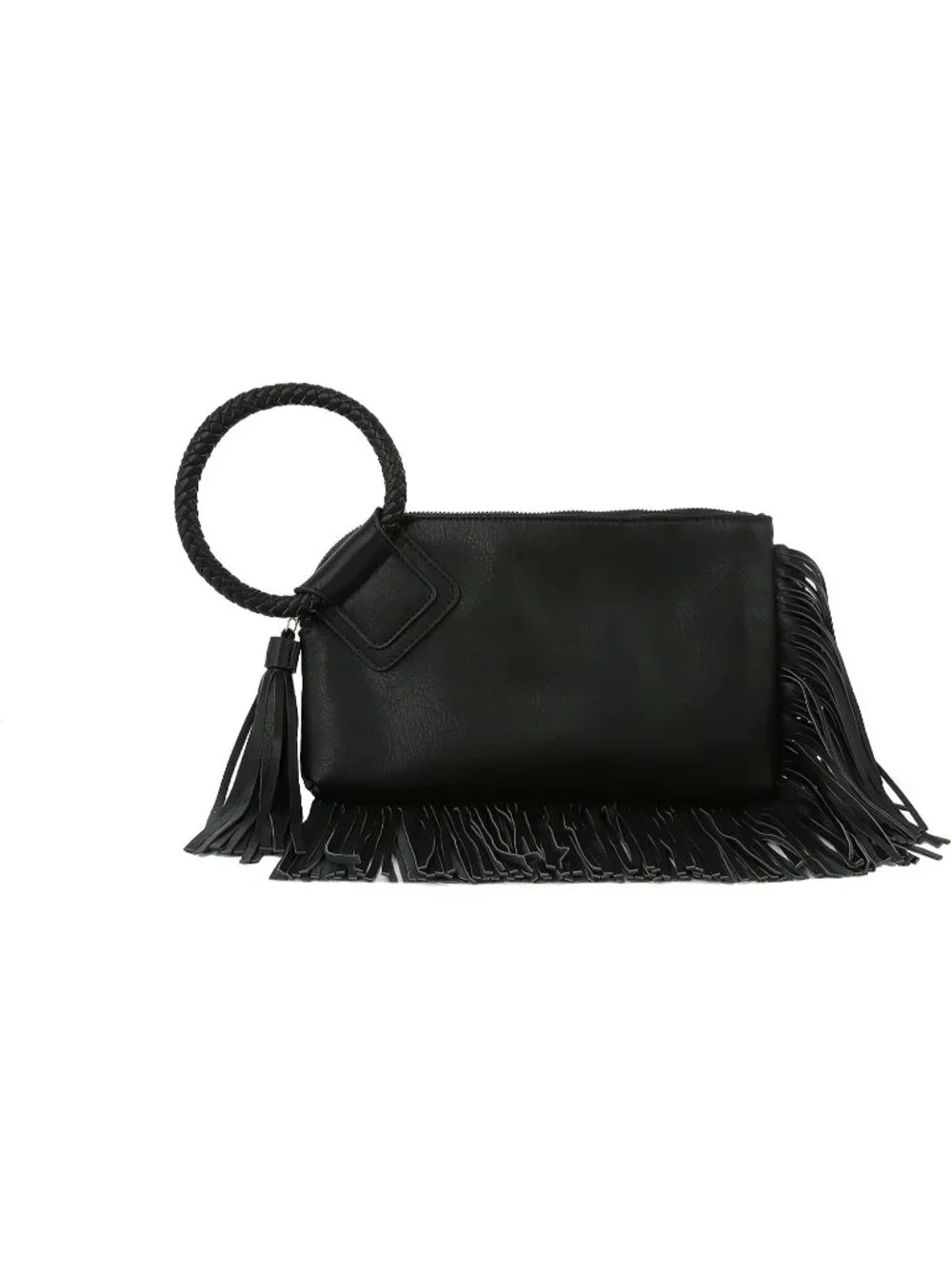 Women Black Fringe Leather Formal Purse Wristlet Wallet Casual Evening Handbag